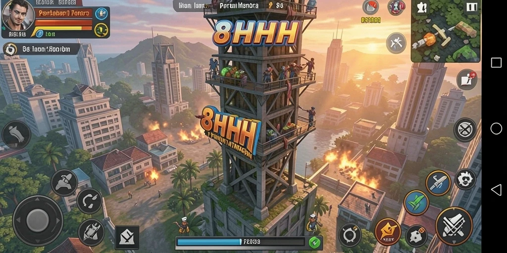 Gameplay menegangkan dalam 8HHH dengan menara berkualitas tinggi.