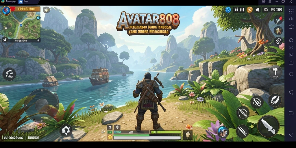 Screenshot gameplay AVATAR808 yang menampilkan dunia terbuka yang indah.