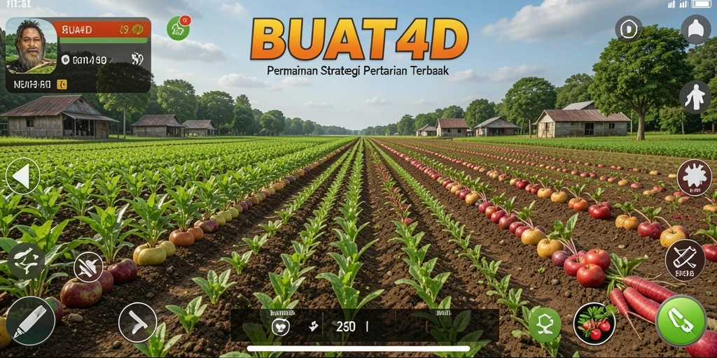 Tampilan utama gameplay BUAH4D dengan kebun buah yang asri.