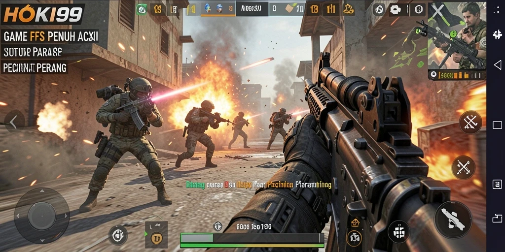 Tangkapan layar gameplay HOKI99 menampilkan aksi tembak-menembak yang intens.
