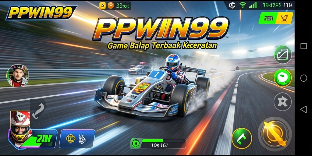 Gameplay PPWIN99 menampilkan aksi balap yang mendebarkan dan mobil cepat.