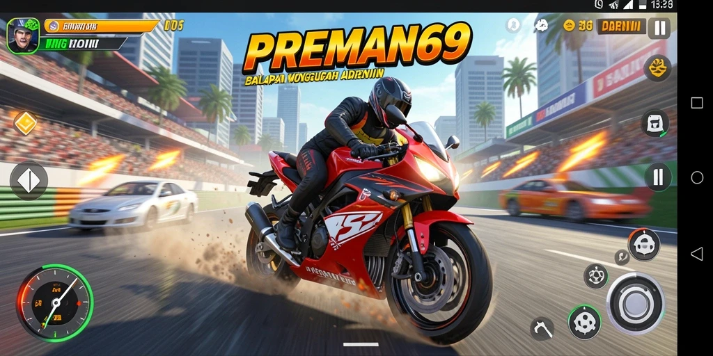 Tampilan grafis menawan saat gameplay balapan motor di PREMAN69.