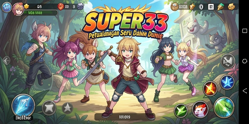 Screenshot gameplay SUPER33 memperlihatkan pertarungan seru dan karakter menarik.